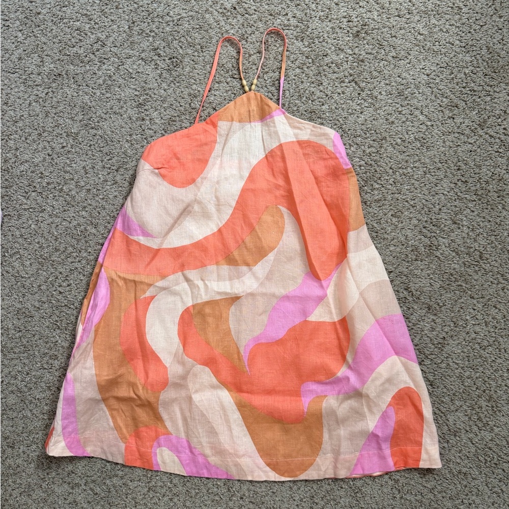 Linen Dress with Swirl Pattern Small